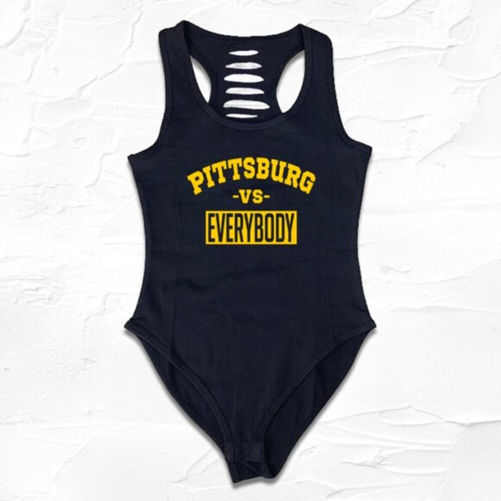 Womens Black/Yellow Handmade/DIY Pittsburgh VS Everybody Bodysuit, Steeler Fan
